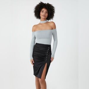BCBGMaxAzria Silver Off-The-Shoulder Mock Neck Top
